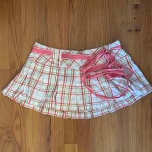 Abercrombie & Fitch Y2K Pink Plaid Pleated Miniskirt with Waist Tie